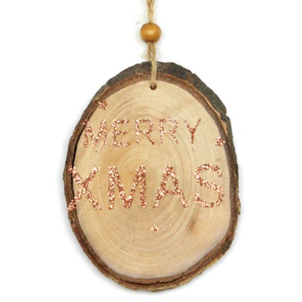Χριστουγεννιάτικoς Κορμός Ξύλου, με Μπρονζέ "MERRY XMAS" (12cm)
